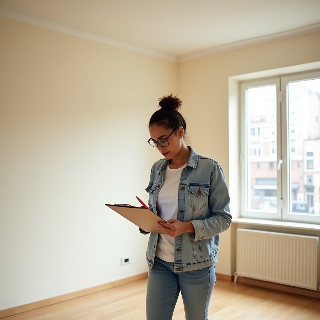 Empty rental unit being inspected with a clipboard during a move-out review